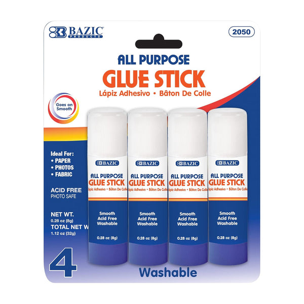 BAZIC Premium Glue Stick 8G/0.28 Oz.,White Glue Sticks, Multi-Purpose Acid Free, for Photos Paper Art Craft at School Home Office (4/Pack), 1-Pack