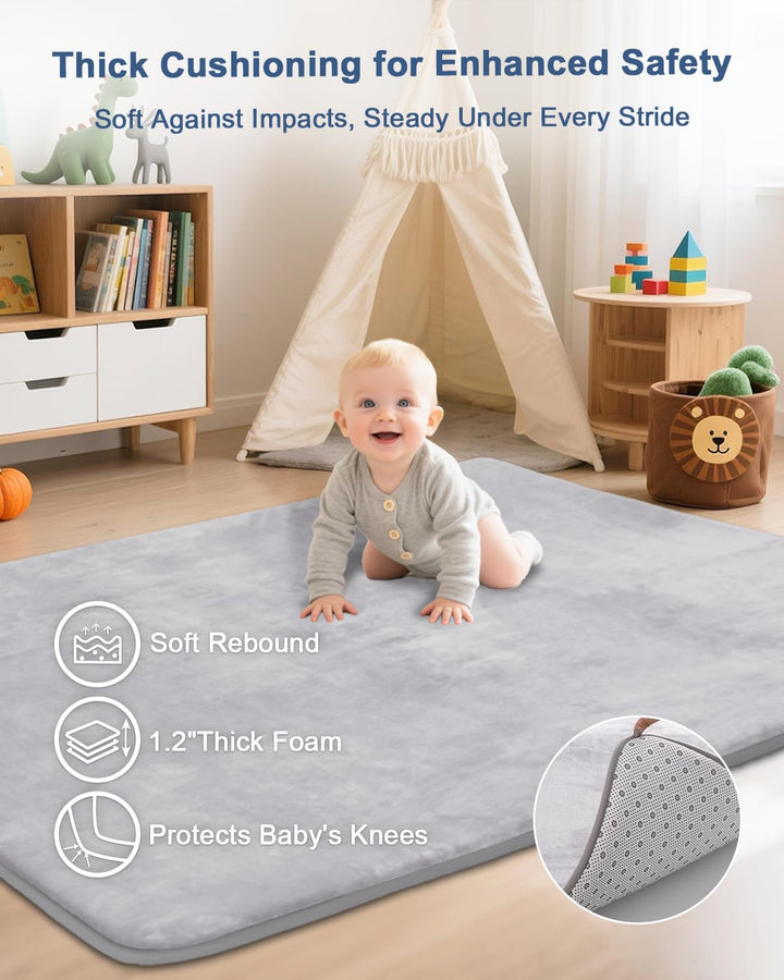 Thick Baby Play Mat for Floor,50 X 50 Playpen Mat,Tummy Time Foam Mat,Ultra Soft Support & Plush Feel,Easy Care with Non-Slip Cushioned for Infant,Kids and Toddler Crawling,Grey