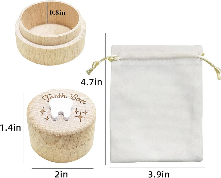 Tooth Fairy Box with Storage Pouch, Wooden Tooth Keepsake Box for Kids' First Lost Teeth, Lost Tooth Case to Put under Pillow,Tooth Fairy Gifts for Children