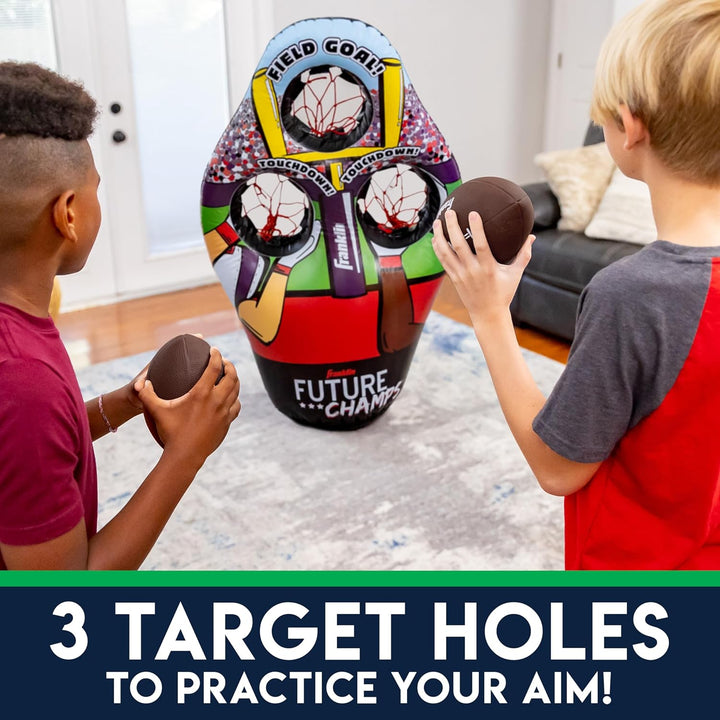 Kids Football Target Toss Game - Inflatable Throwing Target Toy with Soft Mini Footballs - Fun Kids Sports Game