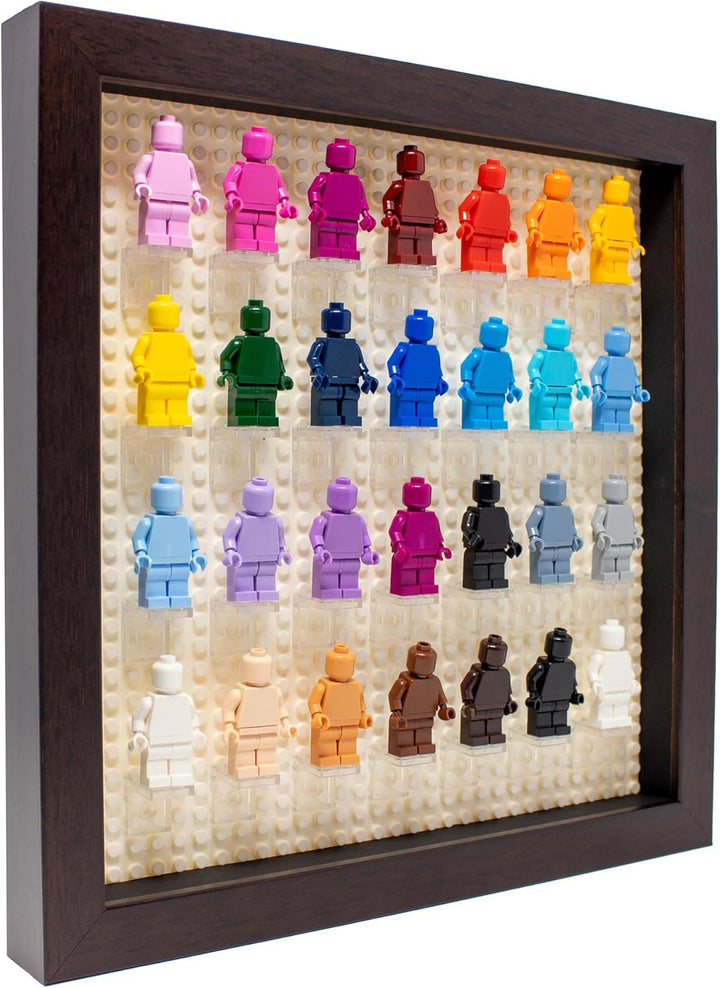 Figurine Display Case 10X10 Black Shadow Box for Miniature Figures 10X10 Black Wood Shadow Box with Black Base to Display up to 28 Block Figures
