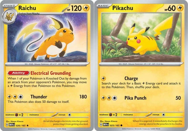 Raichu 026/165 - Pikachu-  151 - Evolution Holo Rare 2 Card Lot
