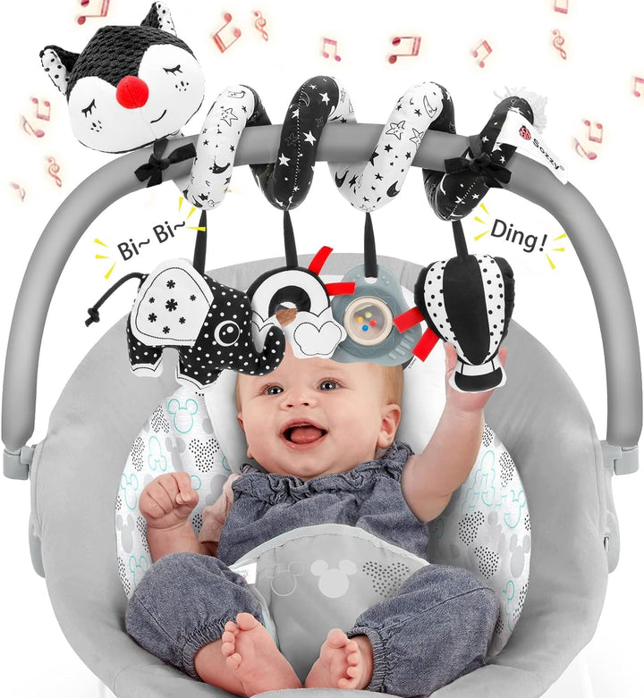 Baby Crib Hanging Rattles Toys - Infant Baby Worm Crib Bed around Rattle Bell Cartoon Insect Spiral Hanging Toy with Ringing Bell for Infants Bed Stroller Car Seat Bar for Babies Boys and Girls