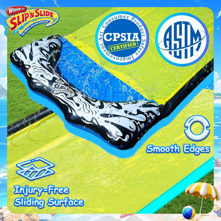 Slip N Slide 18Ft Single Wave Rider with Body Boards, Lawn Water Slides for Kids and Adults, Great for Summer Water Parties Backyard Outdoor Activities