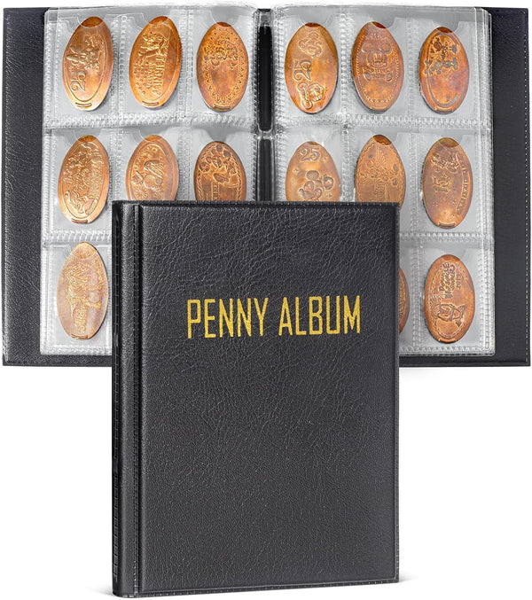 Mini Pressed Penny Book, Penny Album Hoold 108 Coins, Portable Penny Holder for Collectors, Fit for Travel and Home Use, Black