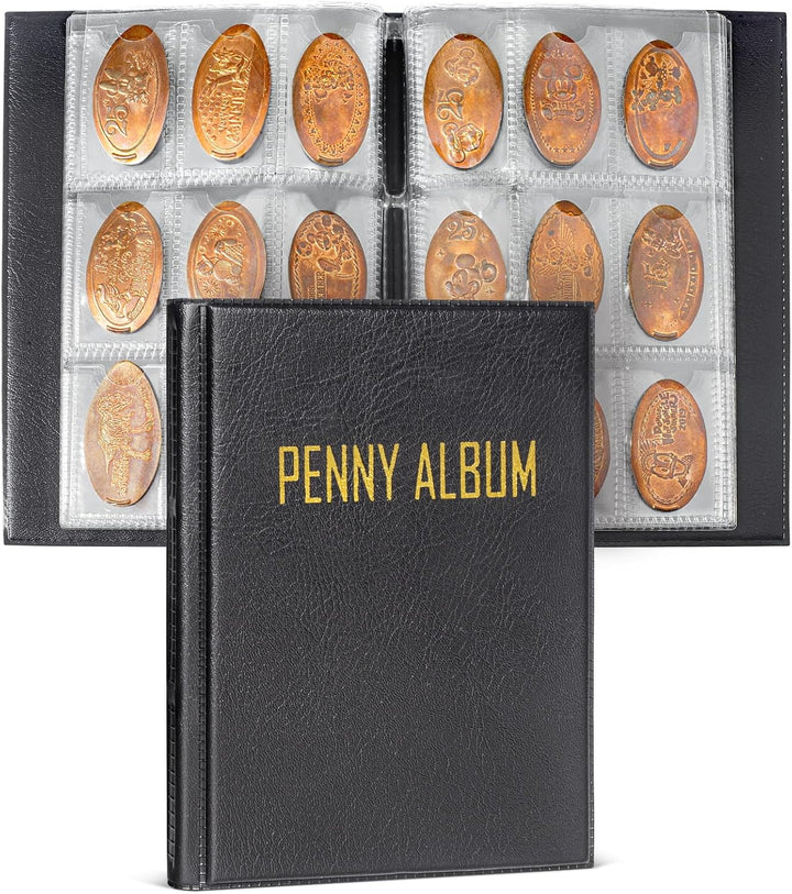 Mini Pressed Penny Book, Penny Album Hoold 108 Coins, Portable Penny Holder for Collectors, Fit for Travel and Home Use, Black
