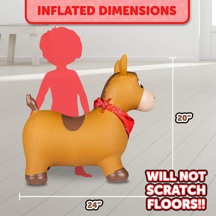 Bouncy Animal Hopper - Inflatable Hopping Animals, Indoors and Outdoors Fun, Pump Included, Riding Toys for Boys and Girls Ages 2 Years and Up, Brown Horse