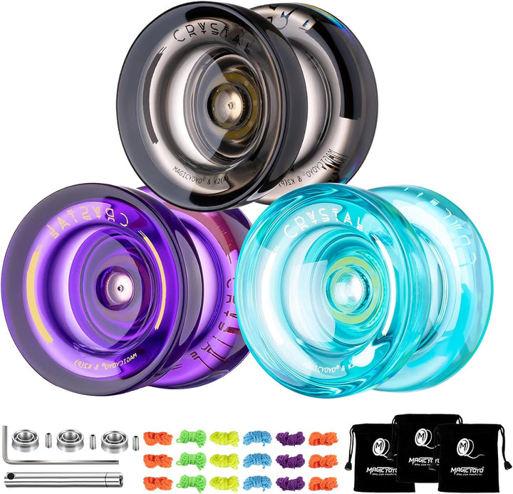 K2 Crystal Black Yoyo Professional, Responsive Yoyo for Kids Beginners with Extra Unresponsive Yo Yo Bearing, Pro Plastic Trick Yo Yo for Adults+12 Stings+Bearing Removal Tool+Storage Bag