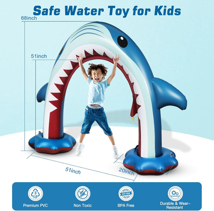 Giant Shark Sprinkler Kids Inflatable Water Toy Summer Outdoor Play Sprinkler