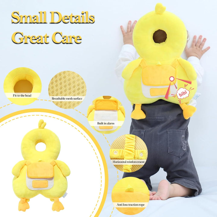 Baby Head Protector Backpack with Knee Pads | Adjustable Safety Pillow for Crawling & Walking Toddlers 6-36 Months, Breathable Infant Travel Essentials (Duck-B)