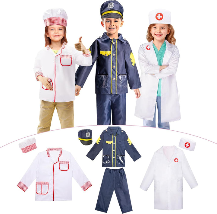 Kids Role Play Dress up Clothes for 3-8 Years Old Play, 4 Sets Astronaut/Doctor/Fireman/Construction Costume for Kids and Toddlers Boys Halloween Costumes