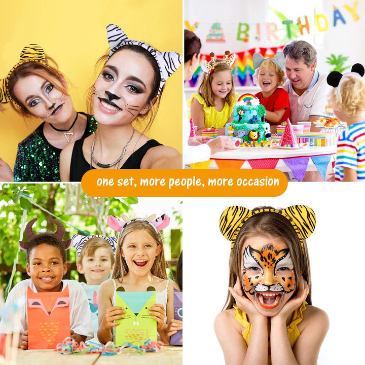 16 Pieces Animal Headbands Jungle Safari Party Favors Wild One Birthday Decorations Zoo Animal Ear Headbands for Kids Halloween Costume Cosplay Photo Booth Props Party Supplies