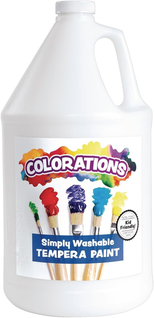 Paraben-Free Washable Tempera Paint for Kids - 1 Gallon Value Size. Vibrant White. Non-Toxic and Made in the USA