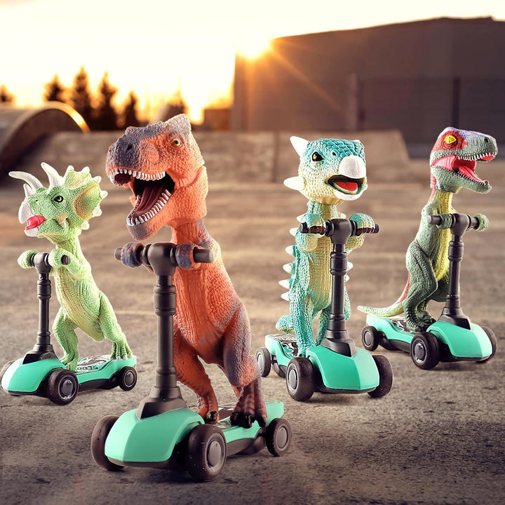 Dinosaur Scooter Toys Pull Back Cars Mini Finger Kick Scooters Boy Toy Age 3 4 5 6, Dino Gift Sets for Kids 4-Pack