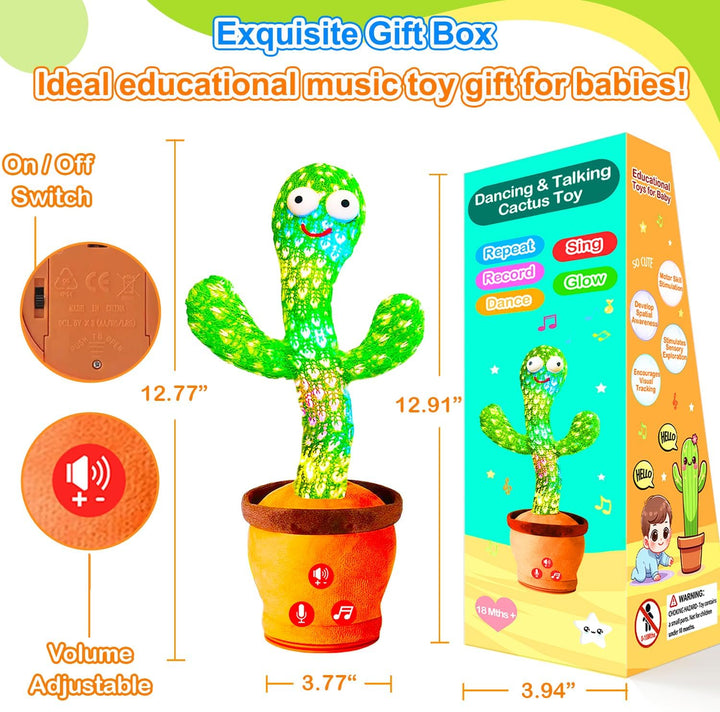 Volume Adjustable Dancing Talking Cactus Toy for Baby Toddler, Interactive Cactus Baby Toy, Mimicking Singing Repeating, Baby Toys for 6-18 Months Girls Boys, Birthday Gifts