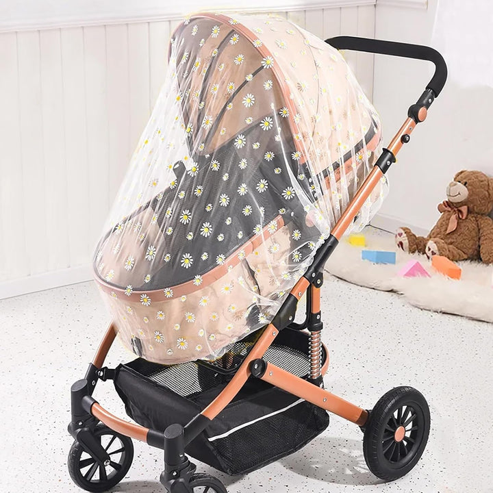 Mosquito Net for Baby Pram, Daisy Print Stroller Netting Cover - Perfect Bug Net for Strollers, Bassinets, Mini Crib, Cradles and Playards (White Daisy)