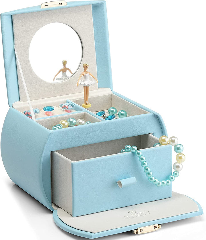 Kids Musical Jewelry Box for Girls with Drawer, Music Box with Ballerina and Stickers for Birthday Bedroom Decor, Gifts for Girls Kids - Pink