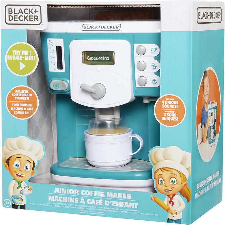 Junior Coffee Maker Role Play Pretend Kitchen Appliance for Kids with Realistic Action, Light and Sound - plus Toy Coffee Mug for Imaginary Brewing Fun