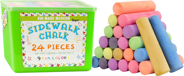 Non Toxic Sidewalk Chalk Bucket (24 Count) - Washable Colored Chalk Bulk Set for Kids and Toddlers Outdoor Games