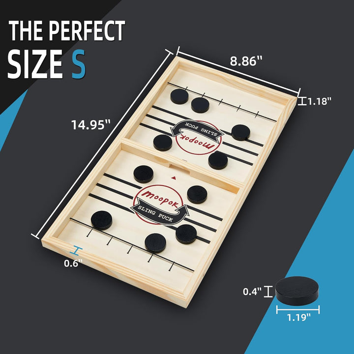 Fast Sling Puck Game - Fast Action Super Foosball Table Desktop Battle Slingshot Wooden Air Hockey Board Game -Guaranteed Fun for Family Game Night or Friends Party