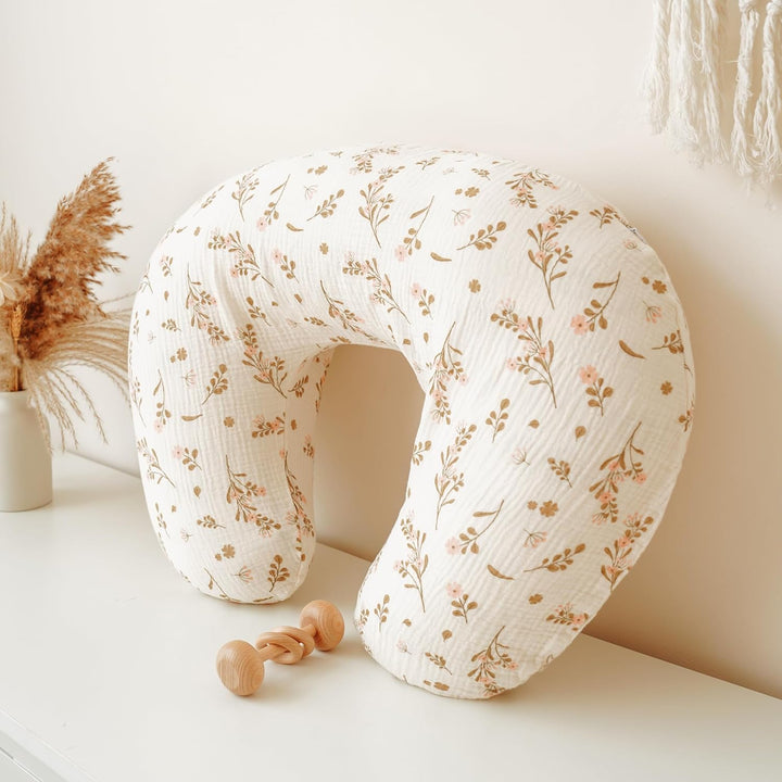 2-Pack Muslin Nursing Pillow Covers, Soft & Adorable Nursing Covers for Breastfeeding Pillows, Slipcovers for Newborn Boys & Girls(Pink, Floral)