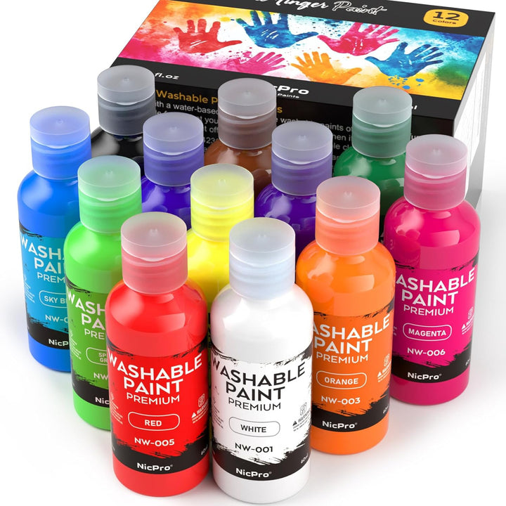 18 Colors Large Washable Paint Set for Kid (8.4Oz,250 Ml), Acrylic Bulk Paint Supplies Non Toxic Children Tempera Paint for Art, Craft DIY, Poster & Finger Paint, School, Home,Classroom, Party