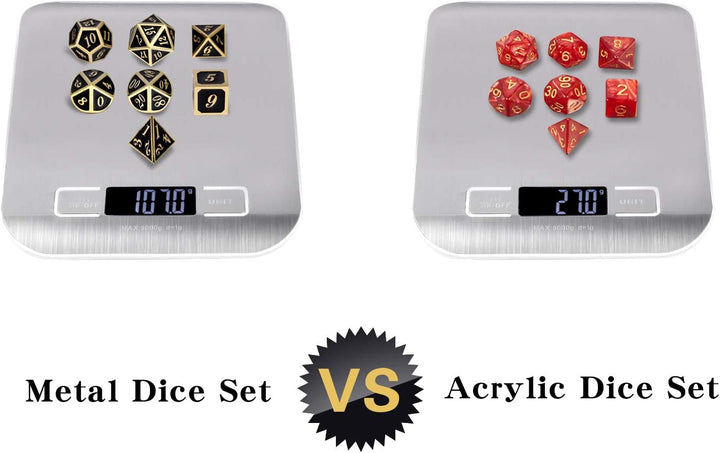Metal Dice Set D&D, 7 Die Metallic Polyhedral Dice Set with Gift Metal Box and Gold Number for DND Dungeons and Dragons Role Playing Games (Black and Gold)