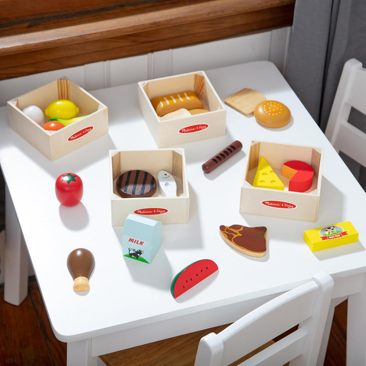 Food Groups - 21 Hand-Painted Wooden Pieces and 4 Crates