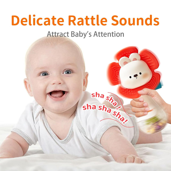 2 PCS Baby Rattles Teething Toys 3-6 Month, Baby Toys for 0-6 Months Infant Toy Sensory Toys with Beads Grasping Shaker, Newborn Must Haves Montessori Toys Babies Gifts