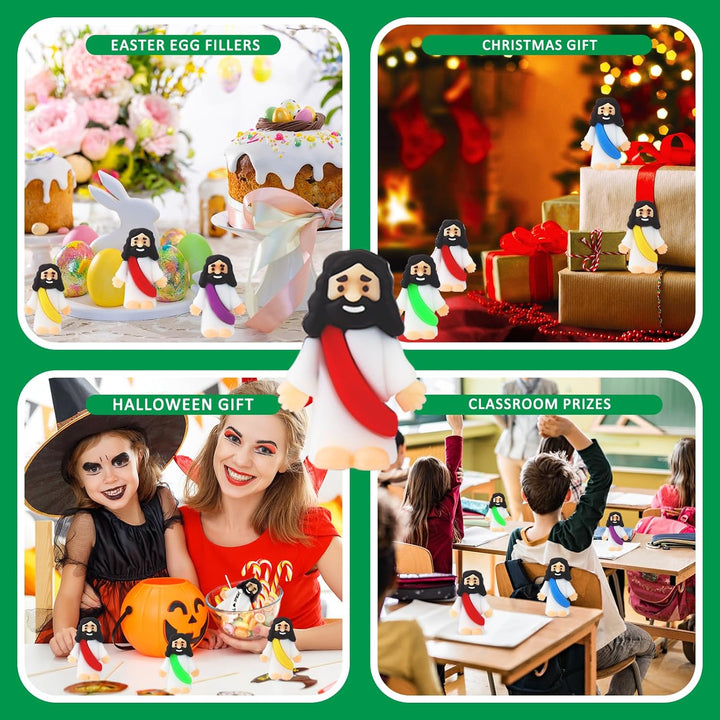 25Pcs Little Jesus Figures Bulk Mini Jesus Figurines Tiny Small Rubber Baby Jesus Toys to Hide Cute Pocket Miniature Jesus Easter Egg Fillers Stuffers Sunday School Baptism Gift