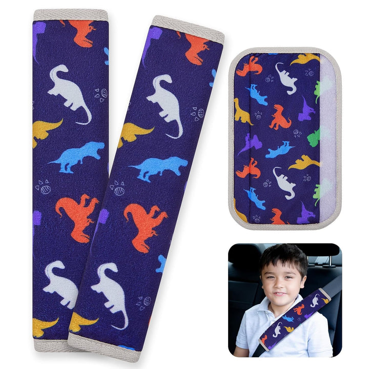 Seat Belt Cover Pad for Baby, Soft Seatbelt Cushion Covers for Kids 2Pcs Car Seat Strap Shoulder Pads for All Car Seats, Stroller, High Chair,Blue Dinosaur