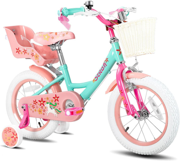 Unicorn Kids Bike for Girls Ages 2-9 Years Old, 12 14 16 18 Inch Kids Bike with Training Wheels, Doll Seat, Streamers and Basket, Toddler Girls Bike, Multiple Colors