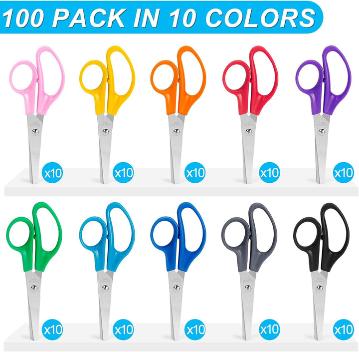 100 Pack Kids Scissors, 5 Inch Bulk Scissors for School, Blunt Tip for Child Student Teacher, Kids Safety for Preschool Classroom Office Home, School Supplies Craft Cutting Paper