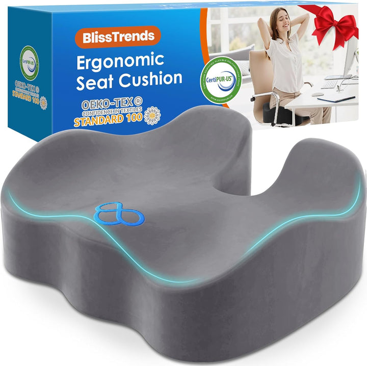 Seat Cushion,Thick Memory Foam Cushions for Office Chair, Car Seat, Airplane, Relieving Pressure Tailbone Sciatica Back Pain for Long Sitting Office Workers, Car Drivers 4.7In Thick Black