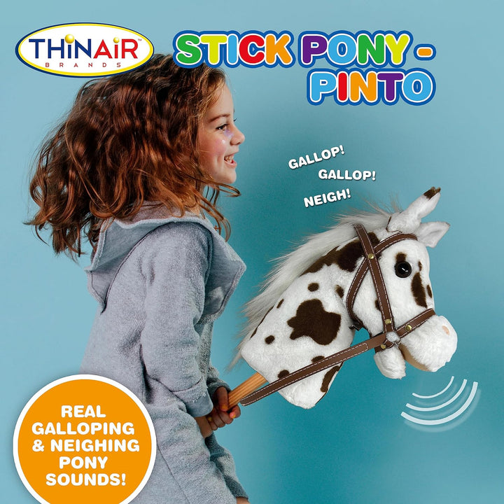 Stick Horse | Plush Handcrafted Hobby Horse | Stick Pony Provides Fun Pretend Play for Toddlers & Preschoolers | Handsewn, Wood, Sound Effects | Pinto Style