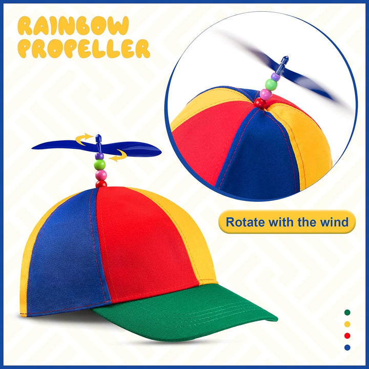 Propeller Top Hat Rainbow Nerd Silly Twirly Cap Helicopter Hat with Spinner and Adjustable Bowtie for Costumes