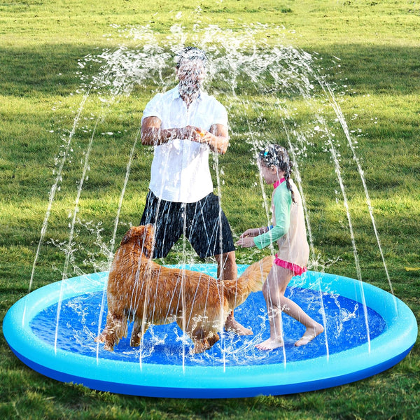 72" Non-Slip Splash Pad Sprinkler - Outdoor Water Toys Play Mat for Toddlers Kids Dogs, outside Thickened Sprinkler Pool Party Durable Backyard Fountain for Girls Boys Pets (72In, Blue)