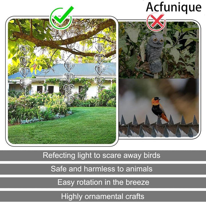 Bird Deterren for outside Patio,Bird Scare Devices Discs Reflectors Stainless Steel Wind Spinners Reflective Heart Metal Bird Repellen to Keep Birds Away Porch Garden Yard Sparkly Double Side Spinners