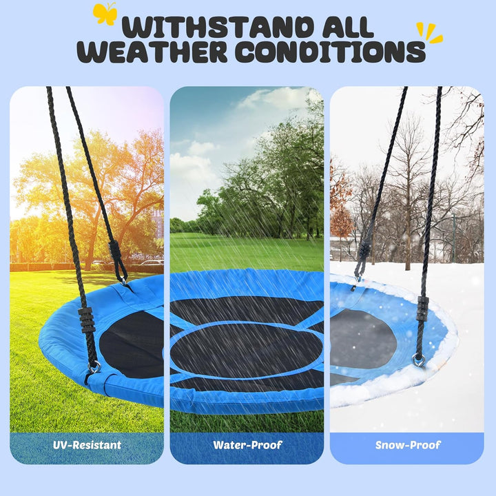 700Lb 40 Inch Saucer Tree Swing for Kids Adults Outdoor 900D Oxford Waterproof with 2Pcs Tree Hanging Straps, Steel Frame and Adjustable Ropes Blue