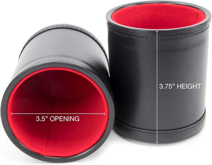 Dice Set with Dice Shaker Cup - Perfect for Casino Dice Game for Family Leather - Poker Dice Shaker - 5 Red Lined Dice Cups and 25 Dice Sets