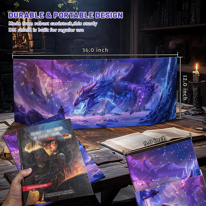 DM Screen 4-Panel Cardboard Game Master Screen with Erasable & Clear Pockets, Gloomy Castle Artwork Game Master Shield Tool for Dungeon Master and RPG Player (Style B)