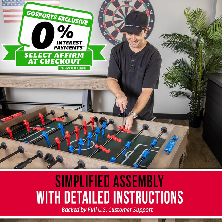 54 Inch Full Size Foosball Table - Black, Oak, or White - Includes 4 Balls and 2 Cup Holders