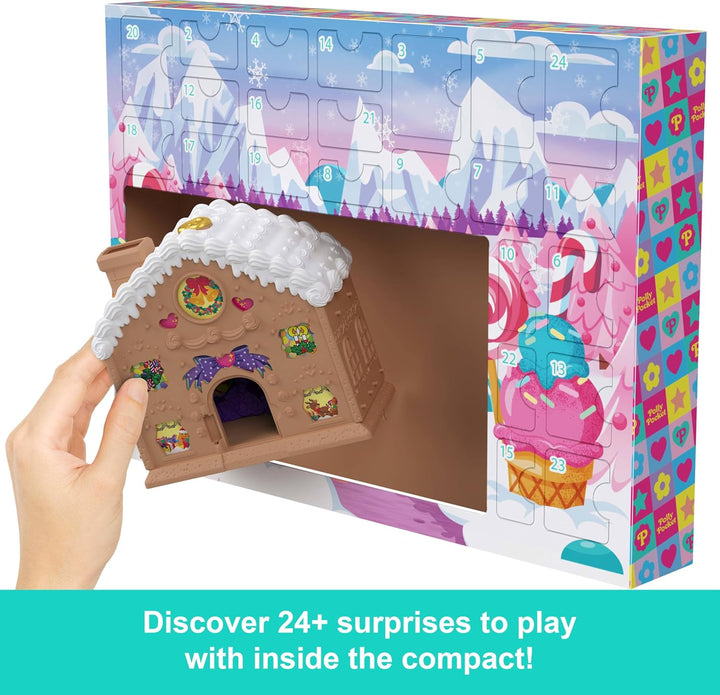 Doll Advent Calendar, DIY Gingerbread House Playset with 24+ Surprises, Dollhouse Furniture, and Holiday Accessories