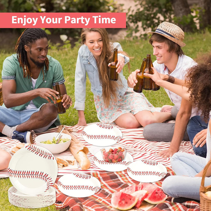 50PCS Baseball Party Paper Plates - 7Inch round Baseball Dessert Plates for Cake Salad Fruit Pizza Disposable Themed Decoration Supplies for Fan Sports Event, Birthday Party