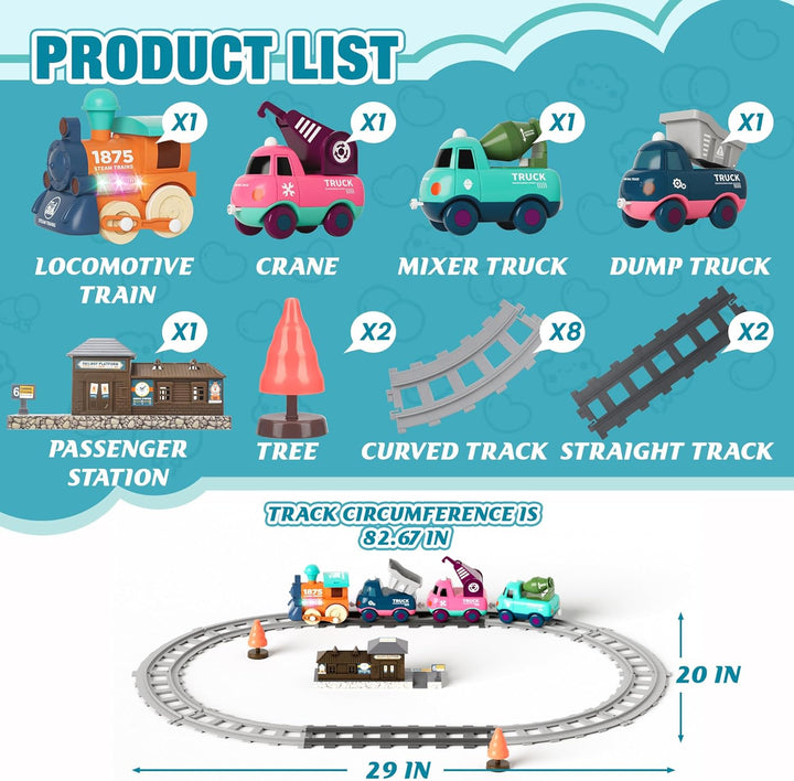 Electric Train Set for Toddlers & Kids W/Music, Lights & Tracks - First Choo Choo Train, Magnetic Connection, Birthday Gifts for Boys and Girls