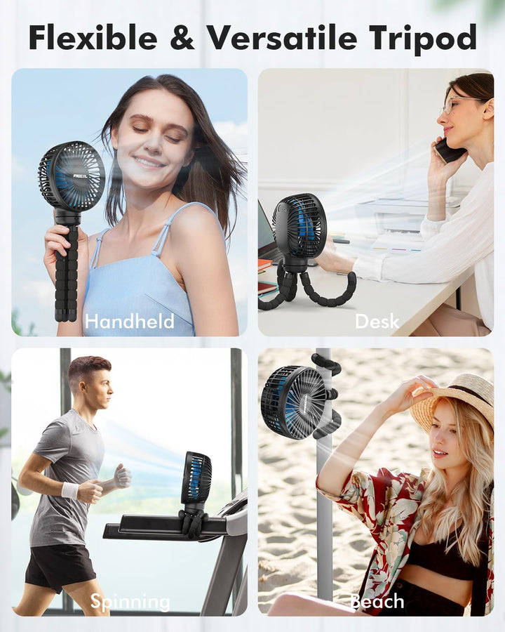 Stroller Fan for Baby - Portable Fan Rechargeable - Battery Operated Fan(Use for 24Hrs) - Fan for Handheld/Clip On/Car Seat/Desk/Camping