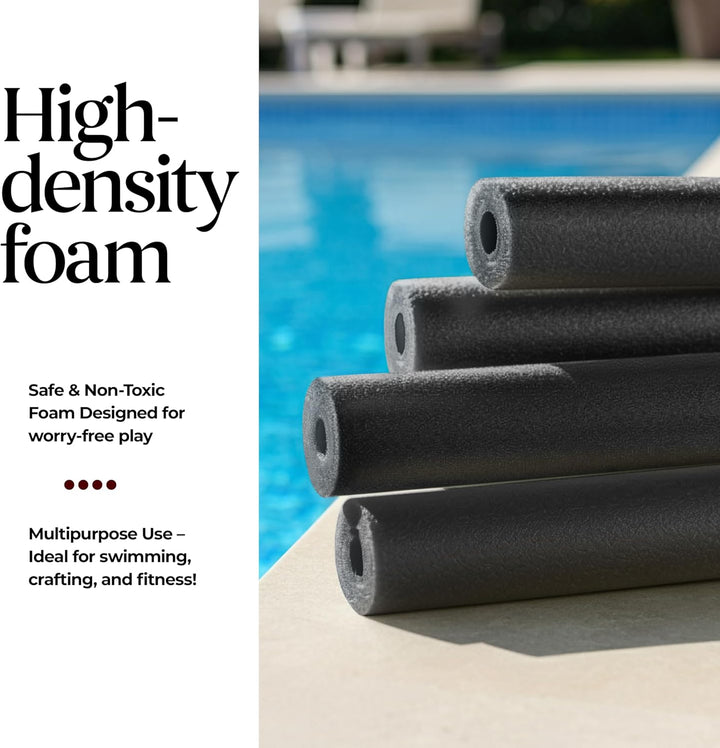 Pool Noodles Foam 6 Pack - Soft Large Black Foam Noodle Tube, Bulk Swim Noodles, Multi-Purpose, Pool Toy, Floating Training Device, Exercise Aid, Craft Projects