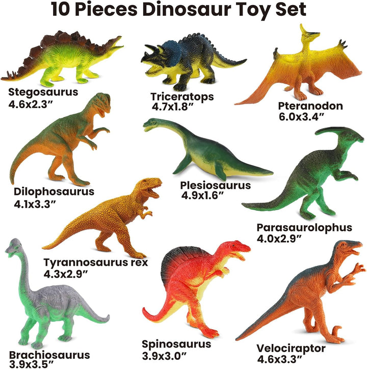 Dinosaur Toys for Kids 3-5, 10 PCS Realistic Plastic Dinosaur Figure Toy Set Including T-Rex, Stegosaurus, Spinosaurus, Ideal Gift for Toddlers Boys Girls, Dino Boy Toy