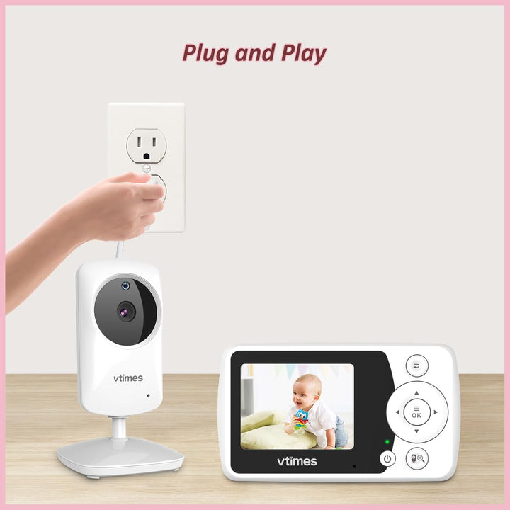 Baby Monitor with Camera and Audio, Video Baby Monitor No Wifi Night Vision 2.4" LCD Screen Portable Baby Camera Monitor Alarm Lullaby Temperature Sensor and 1000Ft, Ideal for Baby/Elderly/Pet