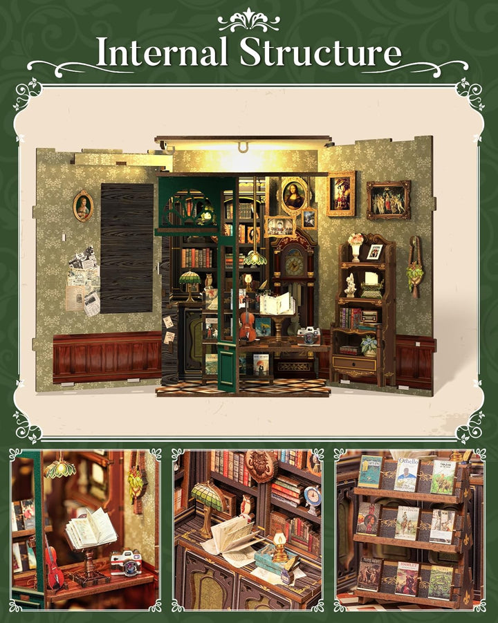 Book Nook Kit - DIY Miniature House Kit for Adults, Teens and Beginners, Dollhouse Booknook Library Tiny House Bookshelf Decor 3D Wooden Puzzle, Gifts for Family, Friends (Owl Bookstore)